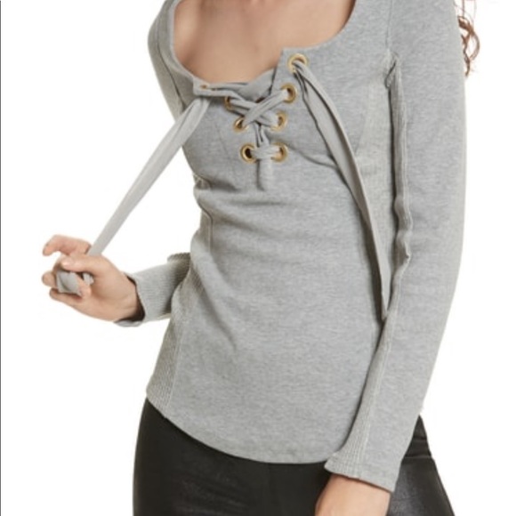 Free People NWOT Looking Back Gray Lace Up top - Picture 4 of 8